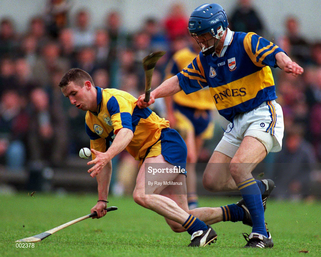 10 May 1997; Colin Lynch of Clare in action against Colm Bonner of Tipperary during the National Hurling League Division 1 match between Clare and Tipperary at Cusack Park in Ennis. Photo by Ray McManus/Sportsfile