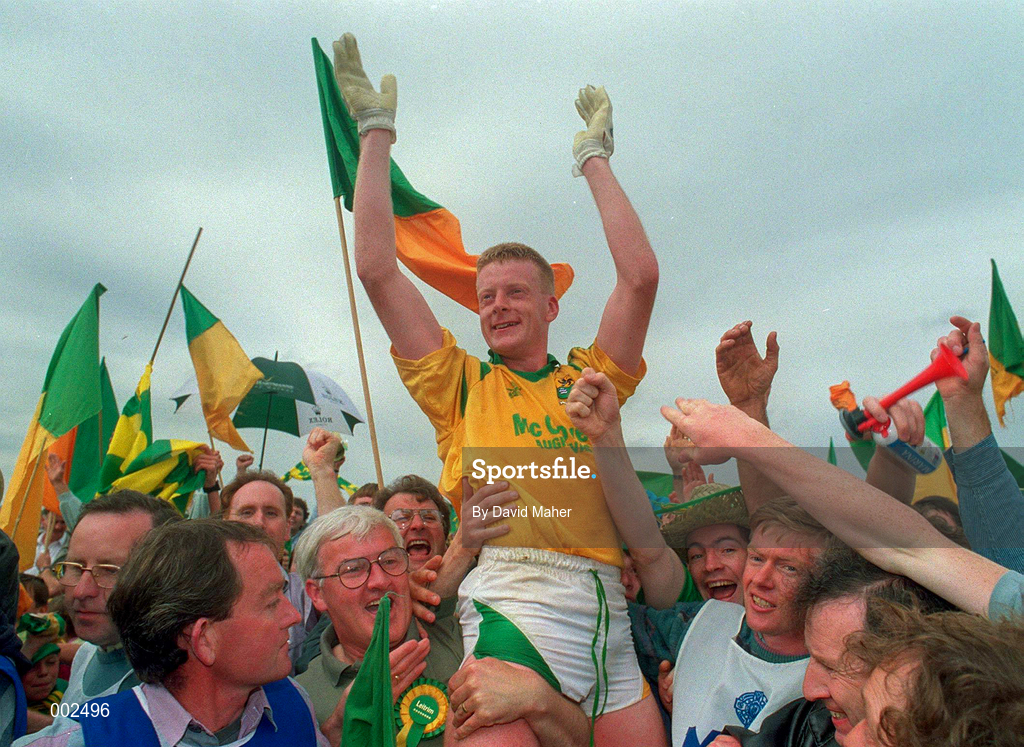 24 July 1994; Declan Darcy of Leitrim celebrates with supporters following the Connacht GAA Football Senior Championship Final match between Leitrim and Mayo at Dr Hyde Park in Roscommon. Photo by David Maher/Sportsfile