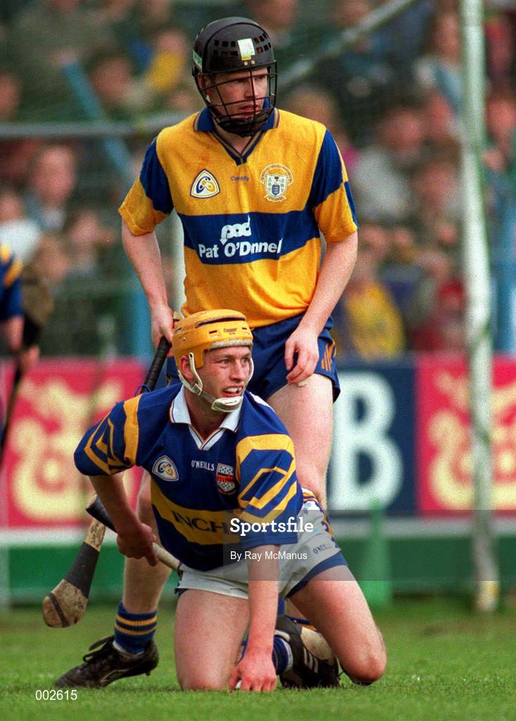 10 May 1997; Frank Lohan of Clare in action against Liam Cahill of Tipperary during the National Hurling League Division 1 match between Clare and Tipperary at Cusack Park in Ennis. Photo by Ray McManus/Sportsfile