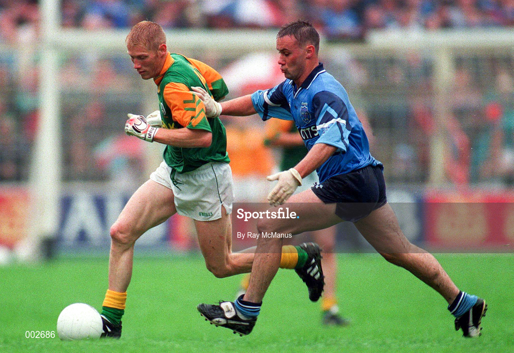 28 July 1996; Graham Geraghty of Meath in action against Paul Curran of Dublin during the Leinster Senior Football Championship Final between Dublin and Meath in Croke Park, Dublin. Photo by Ray McManus/Sportsfile
