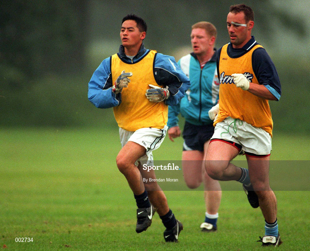 10 June 1997; Jason Sherlock, left, and Paul Curran during a Dublin GAA Senior Football Training Session in Santry, Dublin. Photo by Brendan Moran/Sportsfile