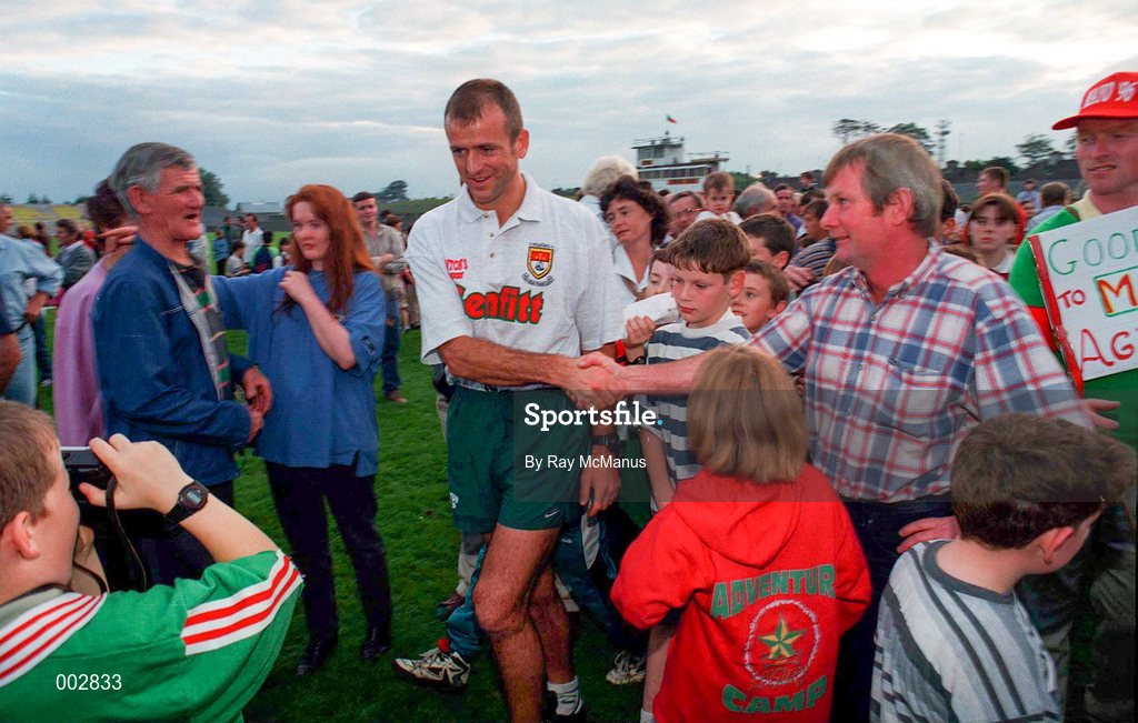 3 September 1996; Mayo manager John Maughan with supporters following a training session at McHale Park in Castlebar, in advance of the Bank of Ireland All-Ireland Senior Football Championship Final. Photo by Ray McManus/Sportsfile