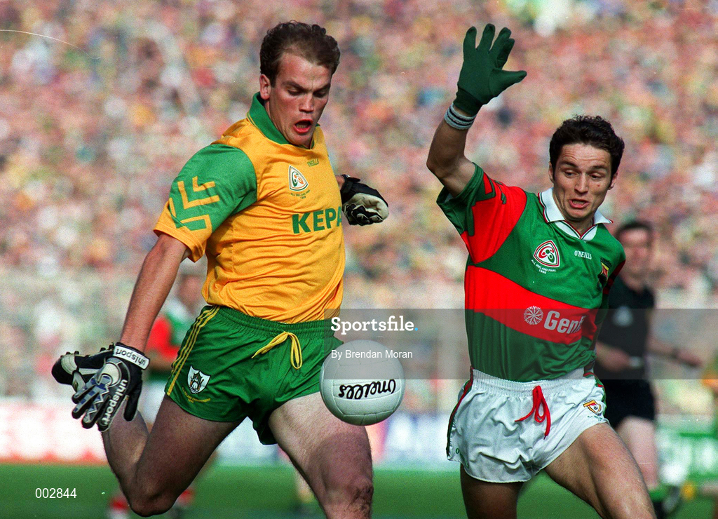 29 September 1996; John McDermott of Meath in action against Noel Connelly of Mayo during the GAA All-Ireland Senior Football Championship Final replay between Meath and Mayo at Croke Park in Dublin. Photo by Brendan Moran/Sportsfile