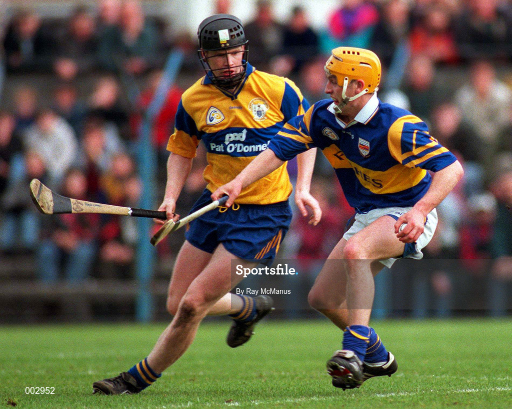 10 May 1997; Liam Cahill of Tipperary in action against Frank Lohan of Clare during the National Hurling League Division 1 match between Clare and Tipperary at Cusack Park in Ennis. Photo by Ray McManus/Sportsfile