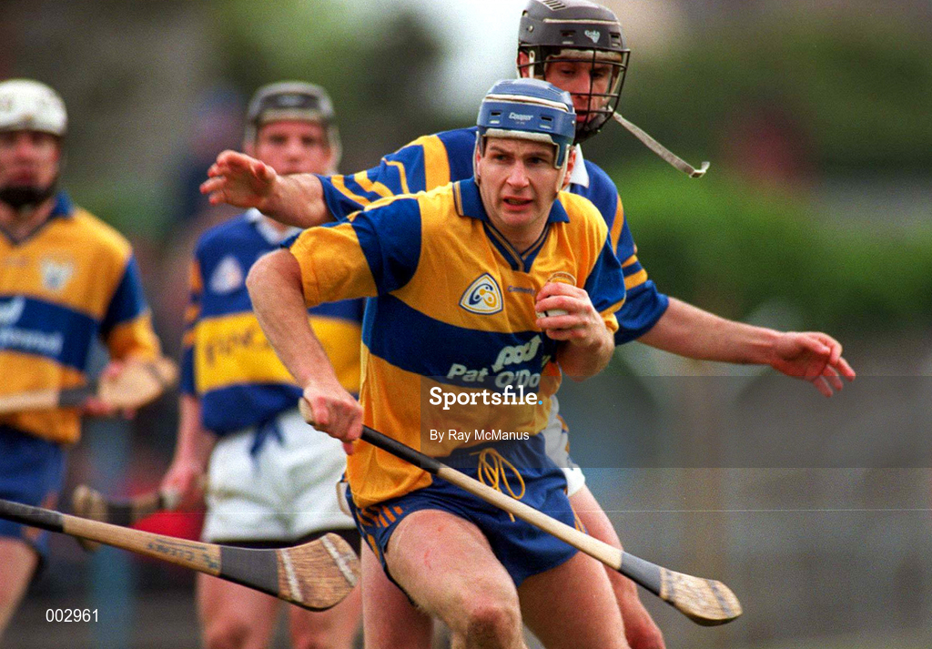 10 May 1997; Liam Doyle of Clare in action against Thomas Dunne of Tipperary during the National Hurling League Division 1 match between Clare and Tipperary at Cusack Park in Ennis. Photo by Ray McManus/Sportsfile