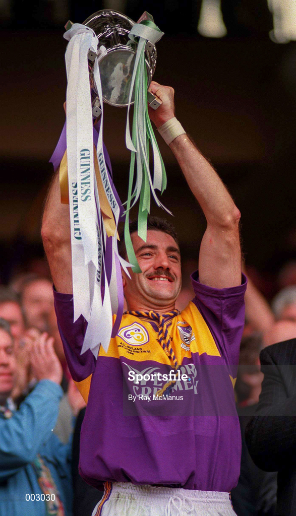 1 September 1996; Wexford captain Martin Storey lifts the Liam MacCarthy Cup following the GAA All-Ireland Senior Hurling Championship Final between Wexford and Limerick at Croke Park in Dublin. Photo by Ray McManus/Sportsfile