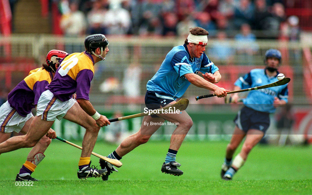 23 June 1996; Sean Deignan of Dublin evades the challenges of Sean Flood and Martin Storey of Wexford during the Leinster Senior Hurling Championship Semi-Final between Dublin and Wexford at Croke Park in Dublin. Photo by Brendan Moran/Sportsfile