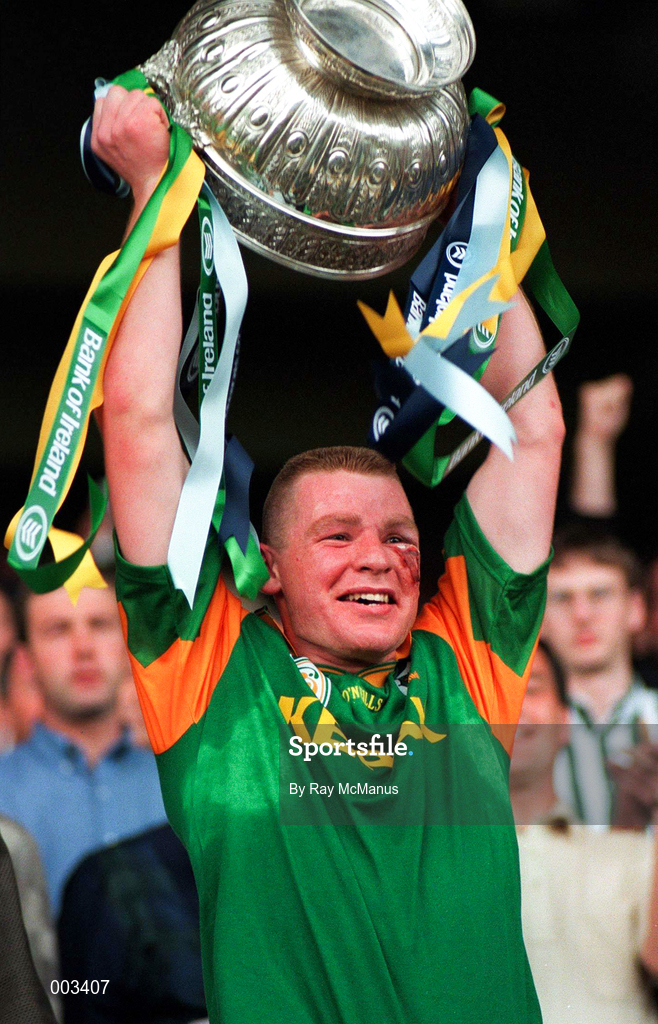 28 July 1996; Tommy Dowd of Meath lifts the cup following the Leinster Senior Football Championship Final between Dublin and Meath in Croke Park, Dublin. Photo by Ray McManus/Sportsfile