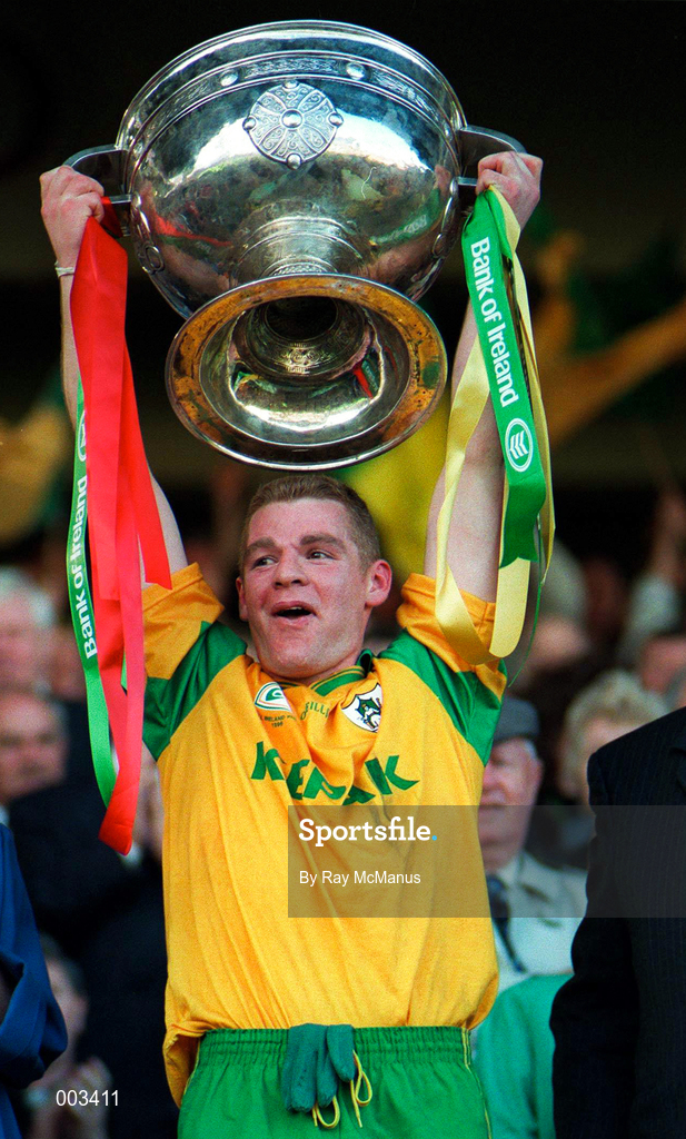 29 September 1996; Meath captain Tommy Dowd lifts the Sam Maguire Cup following GAA All-Ireland Senior Football Championship Final replay between Meath and Mayo at Croke Park in Dublin. Photo by Ray McManus/Sportsfile