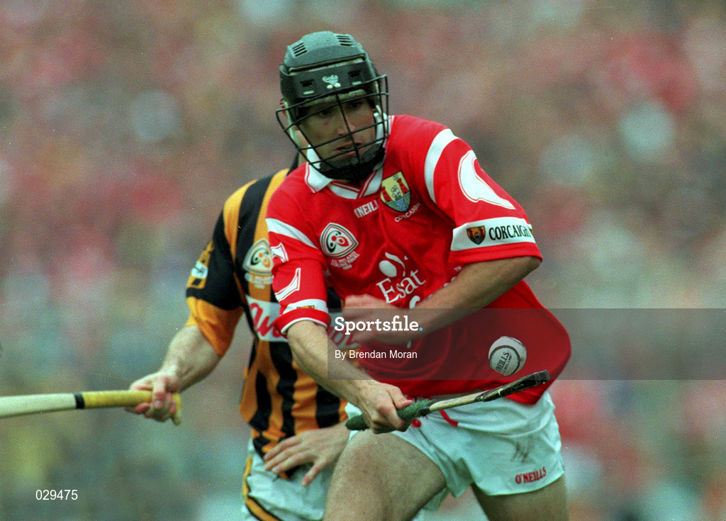 12 September 1999; Ben O'Connor of Cork in action against Philip Larkin of Kilkenny during the Guinness All-Ireland Senior Hurling Championship Final between Cork and Kilkenny at Croke Park in Dublin. Photo by Brendan Moran/Sportsfile