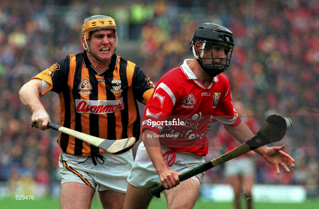 12 September 1999; Ben O'Connor of Cork, in action against Canice Brennan of Kilkenny during the Guinness All-Ireland Senior Hurling Championship Final between Cork and Kilkenny at Croke Park in Dublin. Photo by David Maher/Sportsfile