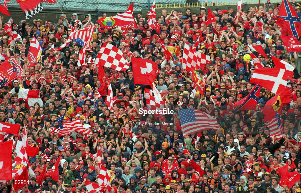 12 September 1999; Cork supporters during the Guinness All-Ireland Senior Hurling Championship Final between Cork and Kilkenny at Croke Park in Dublin. Photo by Brendan Moran/Sportsfile