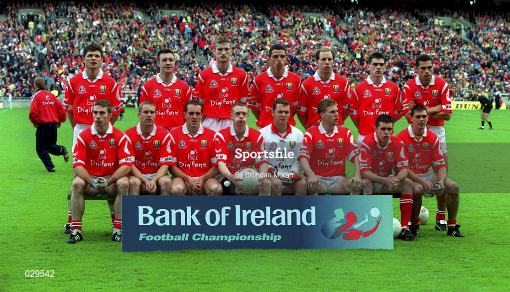 26 September 1999; The Cork team prior to the Bank of Ireland All-Ireland Senior Football Championship Final between Meath and Cork at Croke Park in Dublin. Photo by Brendan Moran/Sportsfile