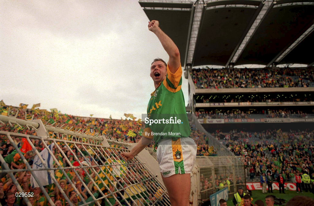 26 September 1999; Cormac Murphy of Meath celebrates in front of Hill 16 following the Bank of Ireland All-Ireland Senior Football Championship Final match between Meath and Cork at Croke Park in Dublin. Photo by Brendan Moran/Sportsfile