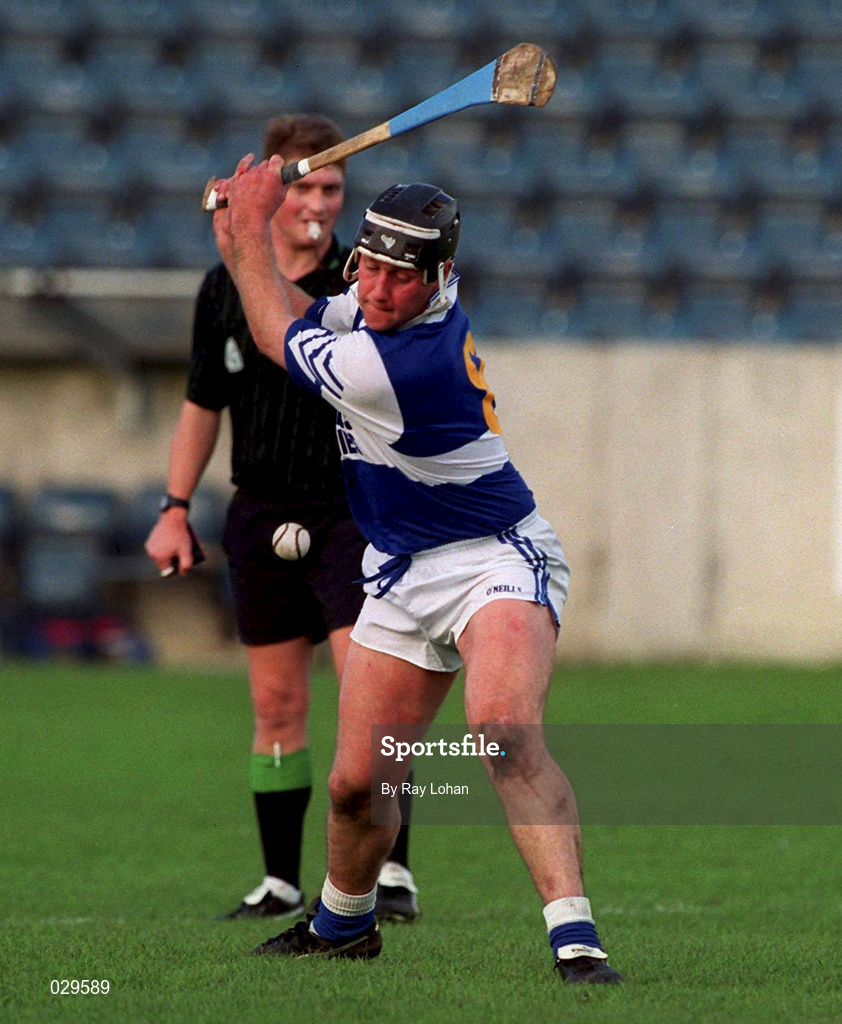 31 October 1999; David Cuddy of Castletown shoots to score his side's goal, from a penalty, during the AIB Leinster Club Hurling Championship Quarter-Final match between Castletown, Laois, and Faughs, Dublin, at Parnell Park in Dublin. Photo by Ray Lohan/Sportsfile