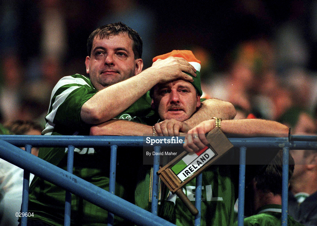 4 September 1999; Dejected Republic of Ireland supporters following the UEFA European Championships Qualifying Group 8 match between Croatia and Republic of Ireland at Maksimir Stadium in Zagreb, Croatia. Photo by David Maher/Sportsfile