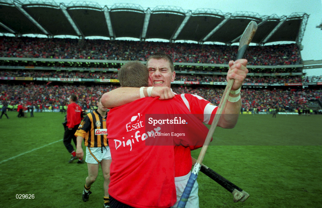 12 September 1999; Cork's Diarmuid O'Sullivan celebrates following the Guinness All-Ireland Senior Hurling Championship Final between Cork and Kilkenny at Croke Park in Dublin. Photo by Damien Eagers/Sportsfile