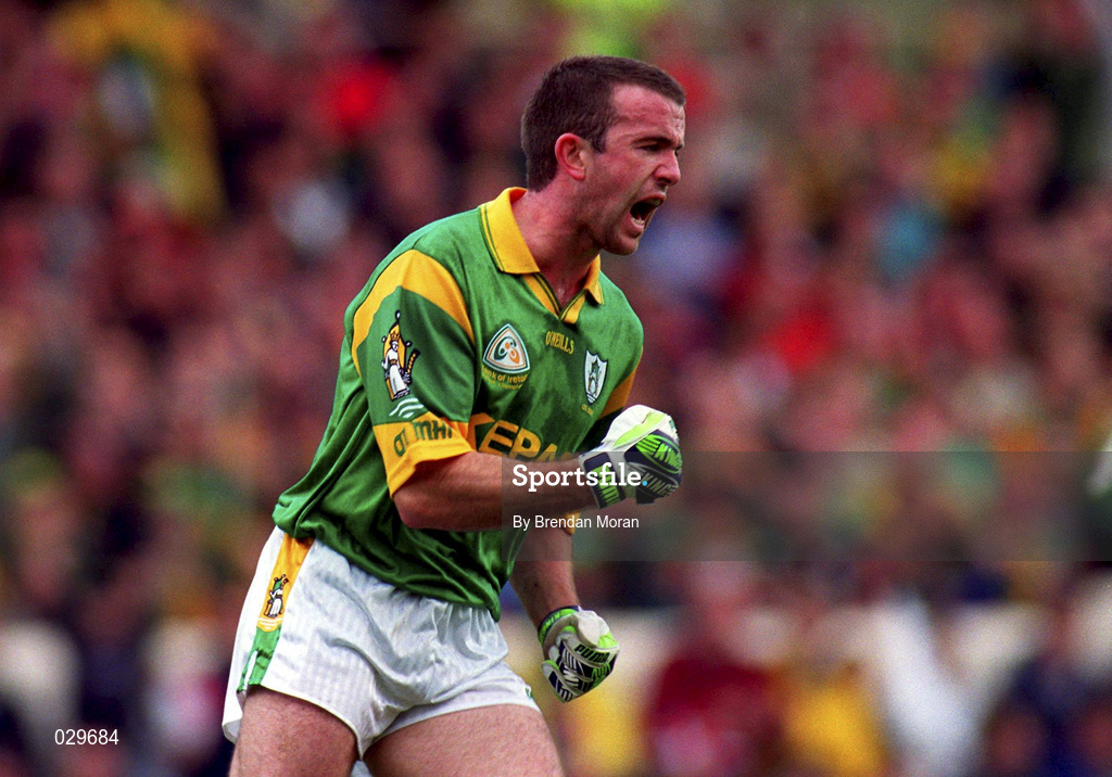 26 September 1999; Evan Kelly of Meath celebrates after scoring a point during the Bank of Ireland All-Ireland Senior Football Championship Final match between Meath and Cork at Croke Park in Dublin. Photo by Brendan Moran/Sportsfile