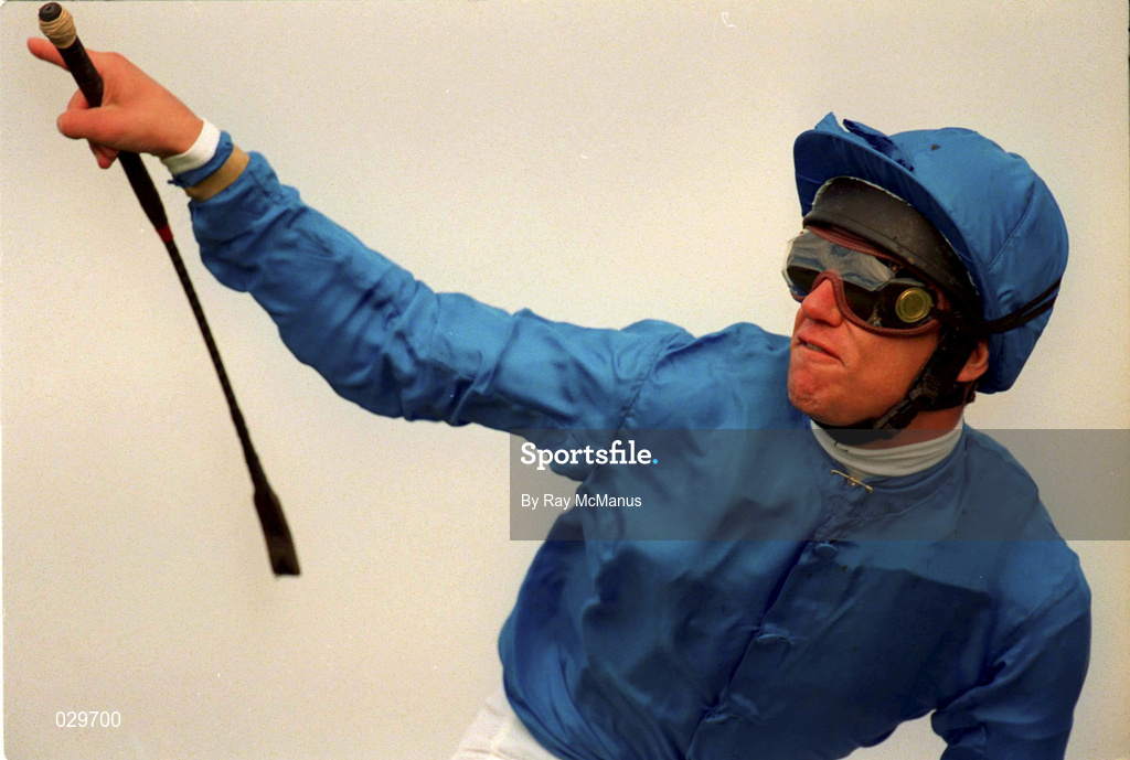 11 September 1999; Jockey Frankie Dettori, onboard Daylami, celebrates winning the Esat Digifone Champion Stakes at Leopardstown Racecourse in Dublin. Photo by Ray McManus/Sportsfile