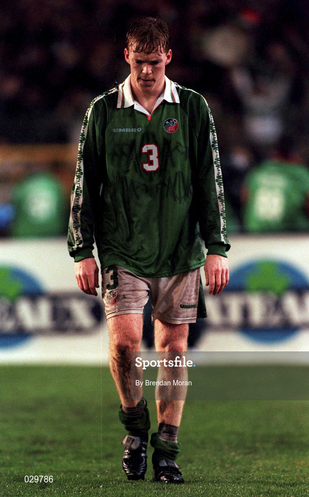 15 November 1997; Steve Staunton of Republic of Ireland following the FIFA World Cup Play-Off Second Leg match between Belgium and Republic of Ireland at Heysel Stadium in Brussels, Belgium. Photo by Brendan Moran/Sportsfile