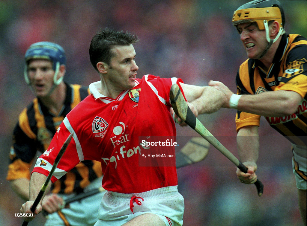 12 September 1999; Kevin Murray of Cork is tackled by Canice Brennan of Kilkenny during the Guinness All-Ireland Senior Hurling Championship Final between Cork and Kilkenny at Croke Park in Dublin. Photo by Ray McManus/Sportsfile