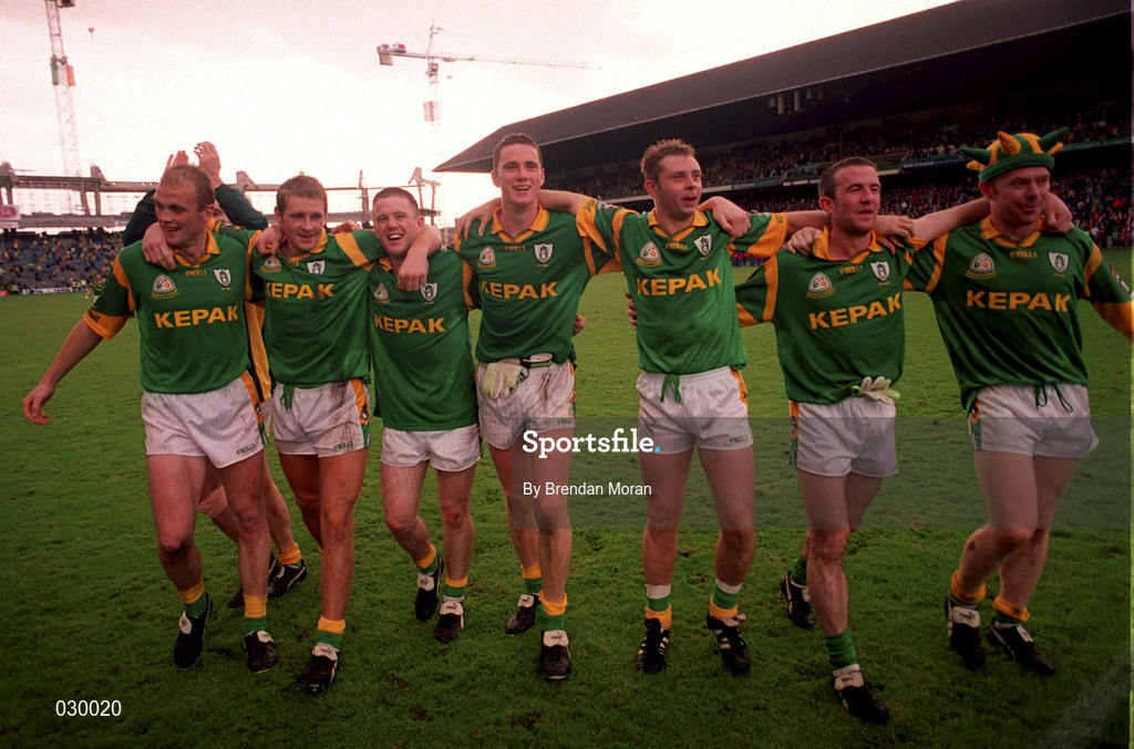 26 September 1999; Meath players celebrate following the Bank of Ireland All-Ireland Senior Football Championship Final between Meath and Cork at Croke Park in Dublin. Photo by Brendan Moran/Sportsfile