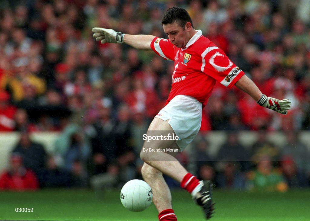 26 September 1999; Joe Kavangh of Cork shoots to score his side's goal during the Bank of Ireland All-Ireland Senior Football Championship Final match between Meath and Cork at Croke Park in Dublin. Photo by Brendan Moran/Sportsfile