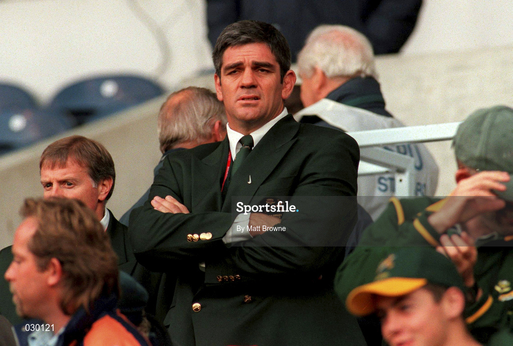 3 October 1999; South Africa coach Nick Mallet watches on during the Rugby World Cup Pool A match between Scotland and South Africa at Murrayfield Stadium in Edinburgh, Scotland. Photo by Matt Browne/Sportsfile