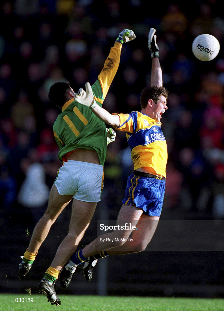 31 October 1999; Nigel Nestor of Meath in action against Peadar McMahon of Clare during the Church & General National Football League Division 1B match between Meath and Clare at Páirc Tailteann in Navan, Meath. Photo by Ray McManus/Sportsfile