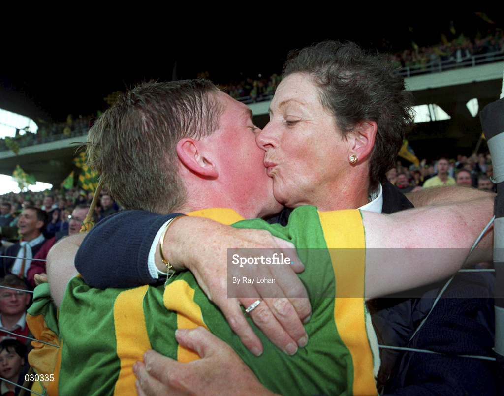 26 September 1999; Trevor Giles of Meath celebrates with his mother Irene Giles following victory in the Bank of Ireland All-Ireland Senior Football Championship Final between Meath and Cork at Croke Park in Dublin. Photo by Lohan/Sportsfile