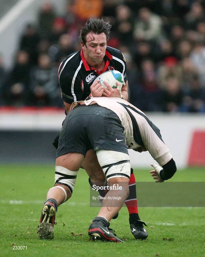 21 January 2007; Neil Best, Ulster, is tackled by Patrico Albacete, Toulouse. Heineken Cup, Pool 5, Round 6, Toulouse v Ulster, Stade Ernest Wallon, Toulouse, France. Picture credit: Oliver McVeigh / SPORTSFILE