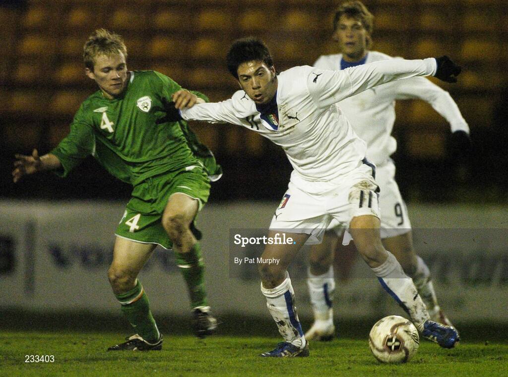 25 January 2007; Vincenzo Nitride, Italy, in action against Conor McCormack, Republic of Ireland. UEFA U17 Championships Qualifier, Republic of Ireland v Italy, Tolka Park, Dublin. Picture credit: Pat Murphy / SPORTSFILE