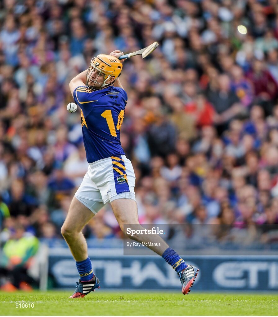 7 September 2014; Seamus Callanan strikes a penalty for Tipperary. GAA Hurling All Ireland Senior Championship Final, Kilkenny v Tipperary. Croke Park, Dublin. Picture credit: Ray McManus / SPORTSFILE