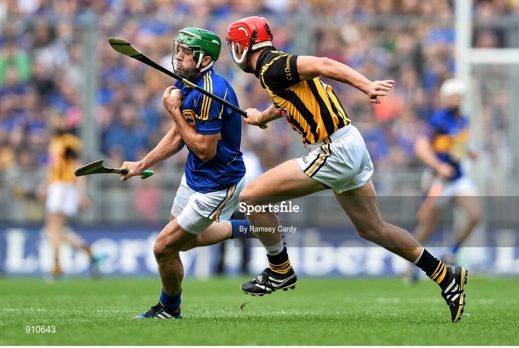 7 September 2014; James Woodlock, Tipperary, in action against Cillian Buckley, Kilkenny. GAA Hurling All Ireland Senior Championship Final, Kilkenny v Tipperary. Croke Park, Dublin. Picture credit: Ramsey Cardy / SPORTSFILE