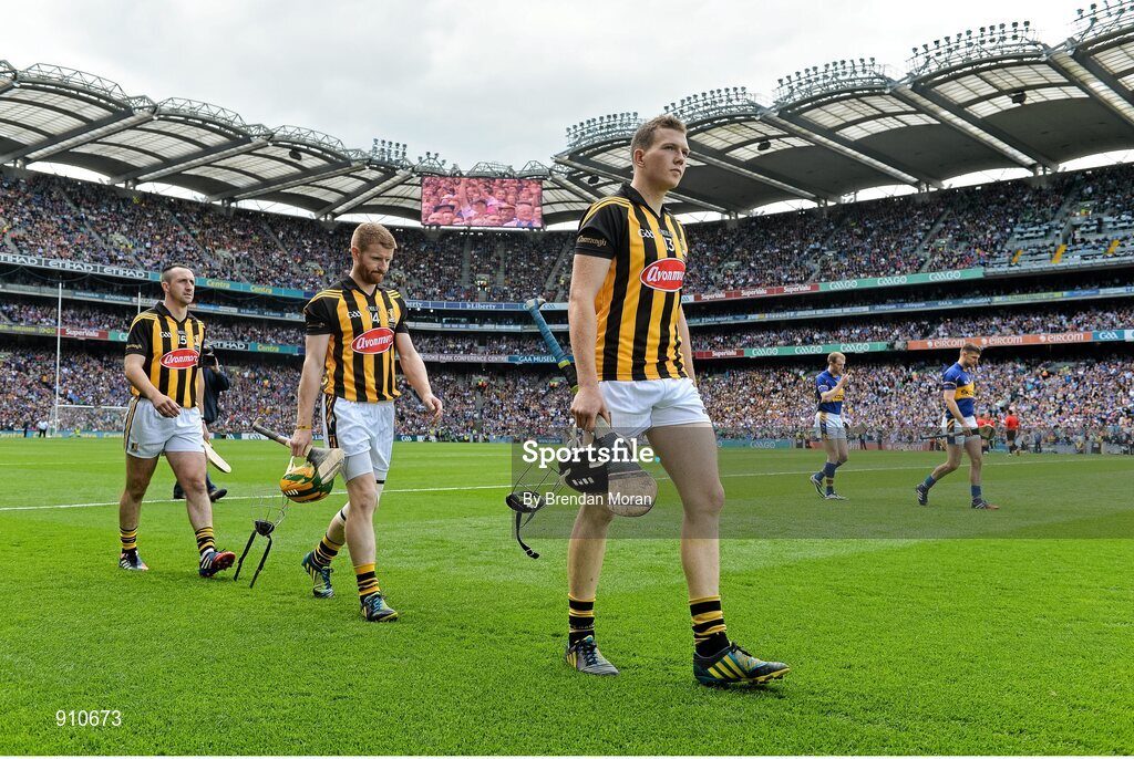 7 September 2014; The Kilkenny full forward line of, from left, Eoin Larkin, Richie Power and Walter Walsh walk during the pre-match parade. GAA Hurling All Ireland Senior Championship Final, Kilkenny v Tipperary. Croke Park, Dublin. Picture credit: Brendan Moran / SPORTSFILE