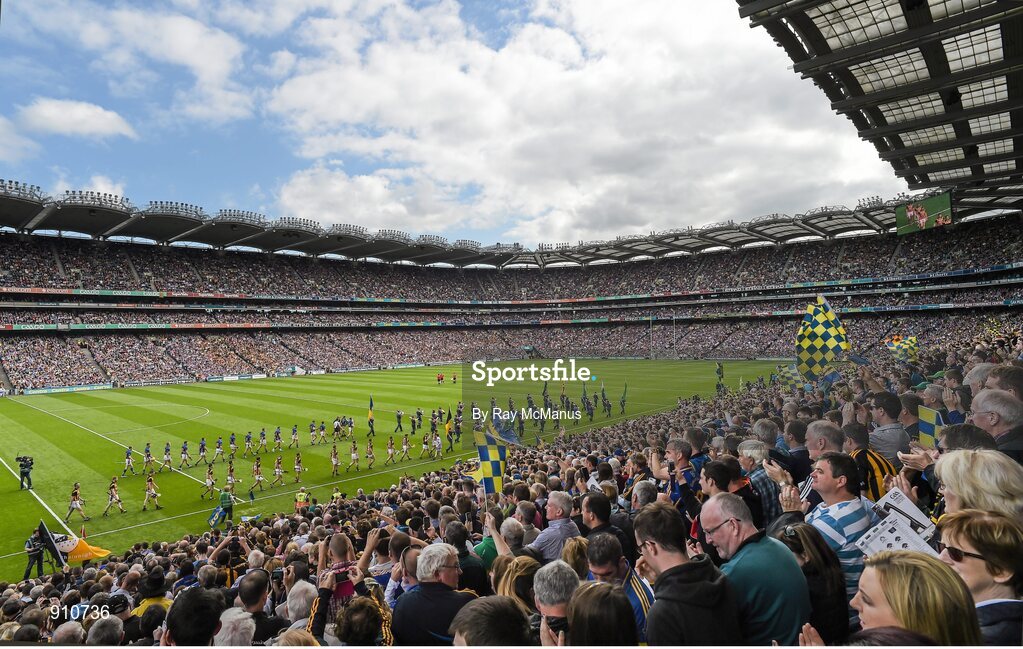 7 September 2014; The Kilkenny and Tipperary players during the pre match parade. GAA Hurling All Ireland Senior Championship Final, Kilkenny v Tipperary. Croke Park, Dublin. Picture credit: Ray McManus / SPORTSFILE