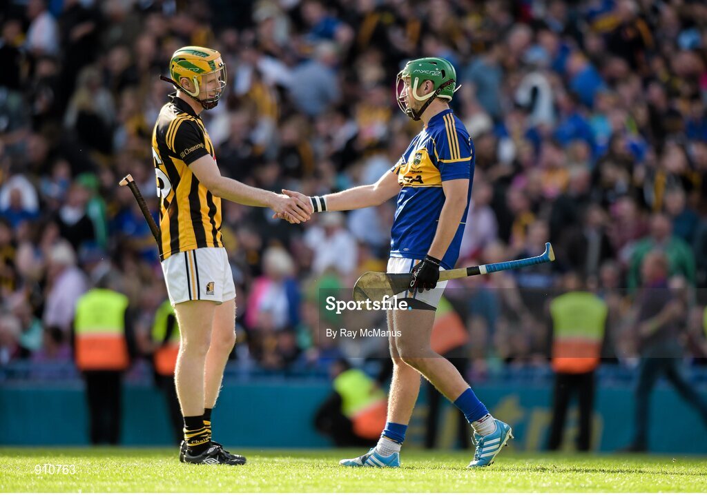 7 September 2014; John Power, Kilkenny, and James Barry, Tipperary, shake hands after the game. GAA Hurling All Ireland Senior Championship Final, Kilkenny v Tipperary. Croke Park, Dublin. Picture credit: Ray McManus / SPORTSFILE
