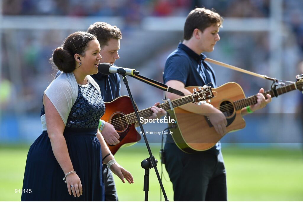 7 September 2014; Michaela Ní Aogháin sings during the half-time break. GAA Hurling All Ireland Senior Championship Final, Kilkenny v Tipperary. Croke Park, Dublin. Picture credit: Ramsey Cardy / SPORTSFILE