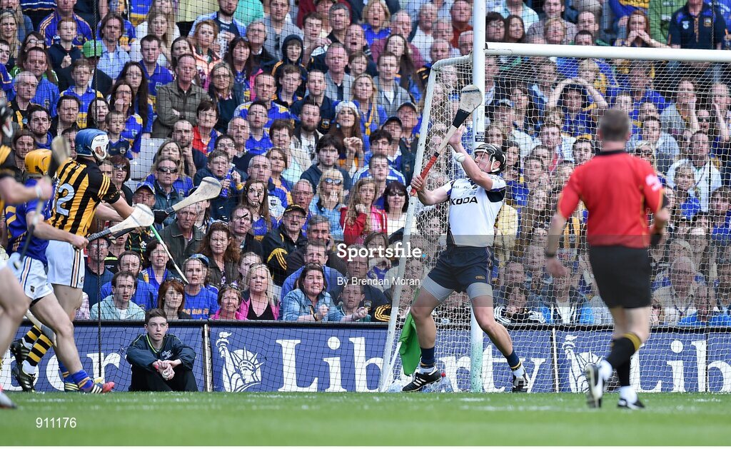 7 September 2014; Tipperary goalkeeper Darren Gleeson makes a save from TJ Reid, 12, Kilkenny. GAA Hurling All Ireland Senior Championship Final, Kilkenny v Tipperary. Croke Park, Dublin. Picture credit: Brendan Moran / SPORTSFILE