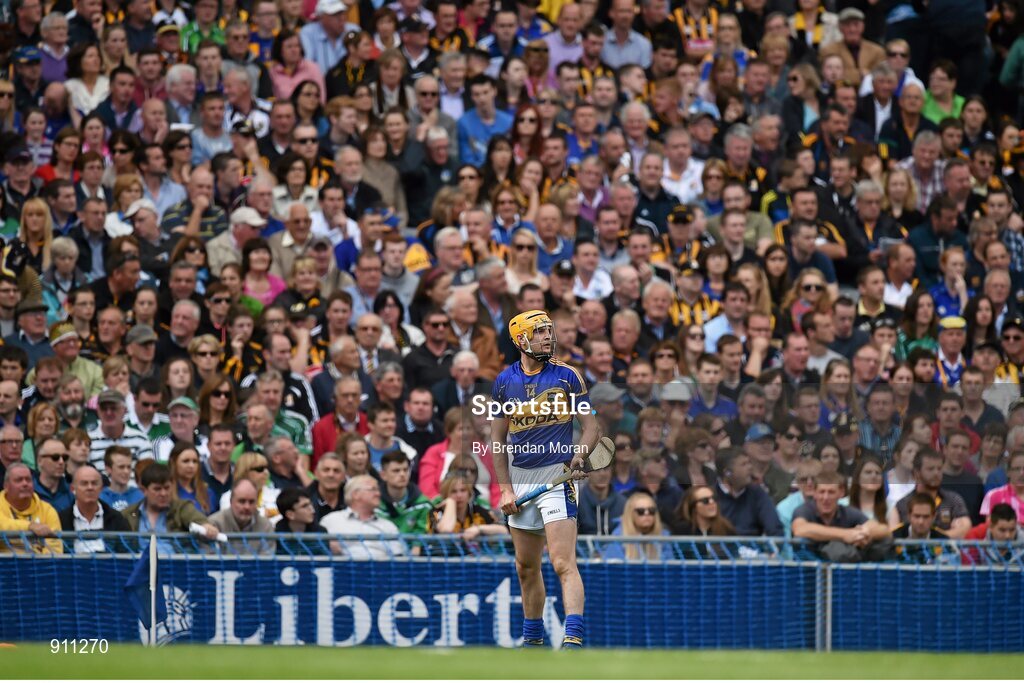 7 September 2014; Seamus Callanan, Tipperary, stands over a free. GAA Hurling All Ireland Senior Championship Final, Kilkenny v Tipperary. Croke Park, Dublin. Picture credit: Brendan Moran / SPORTSFILE