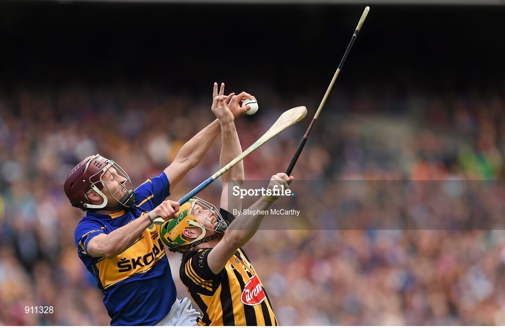 7 September 2014; Paddy Stapleton, Tipperary, in action against Richie Power, Kilkenny. GAA Hurling All Ireland Senior Championship Final, Kilkenny v Tipperary. Croke Park, Dublin. Picture credit: Stephen McCarthy / SPORTSFILE