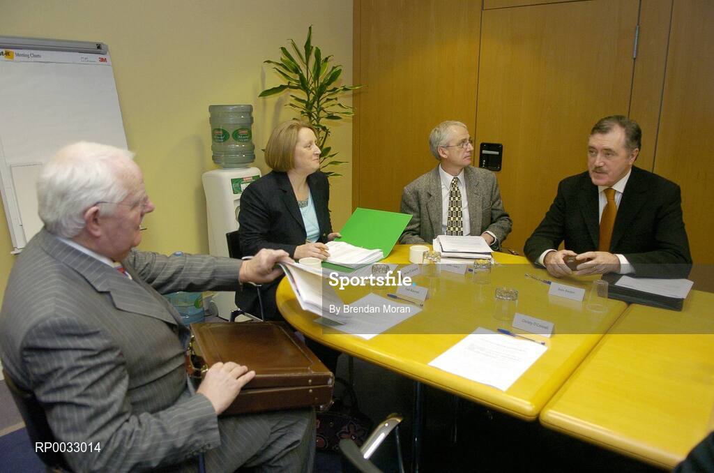 25 January 2007; At the inaugural meeting of board of the new National Sports Campus Development Authority, from left, Tom Kiernan, Miriam O'Callaghan, John Treacy, Chief Executive, Irish Sports Council and Sean Benton. West End Business Park, Blanchardstown, Dublin. Picture credit: Brendan Moran / SPORTSFILE