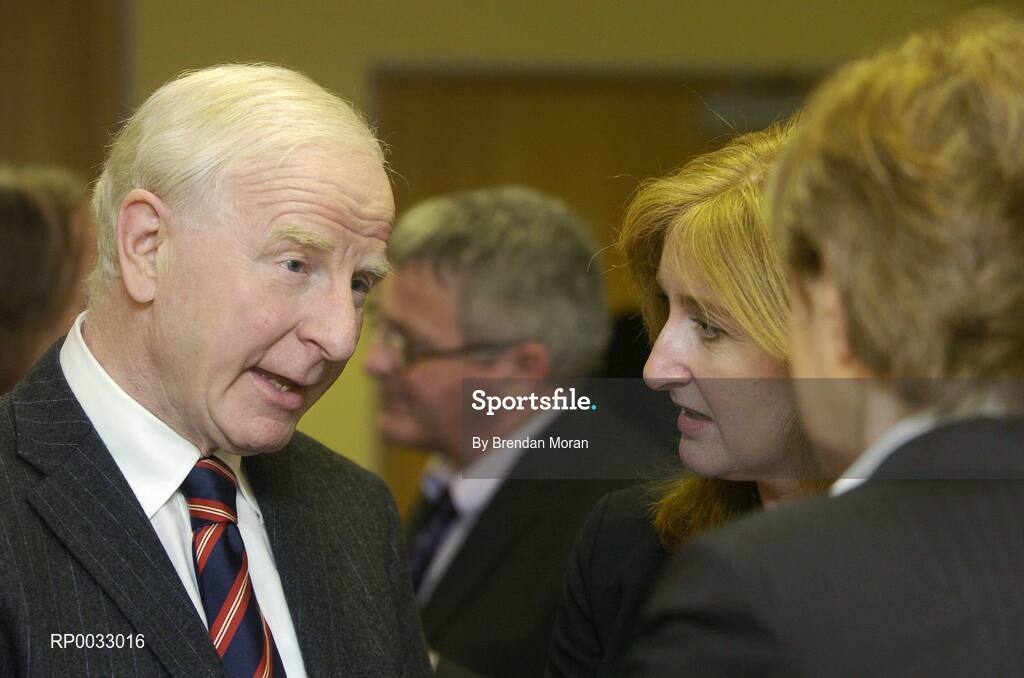 25 January 2007; At the inaugural meeting of board of the new National Sports Campus Development Authority, is Pat Hickey, President, Olympic Council and President, European Olympic Committee, in conversation with Lucy Gaffney and Caroline Murphy. West End Business Park, Blanchardstown, Dublin. Picture credit: Brendan Moran / SPORTSFILE
