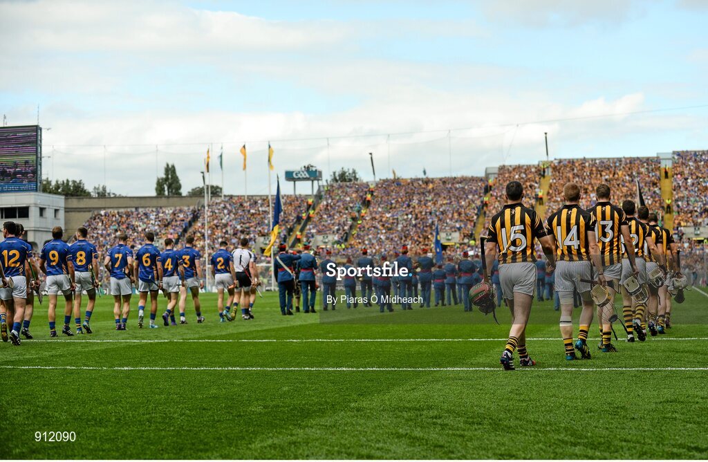 7 September 2014; The Tipperary and Kilkenny teams parade behind the Artane School of Music Band before the game. GAA Hurling All Ireland Senior Championship Final, Kilkenny v Tipperary. Croke Park, Dublin. Picture credit: Piaras Ó Mídheach / SPORTSFILE