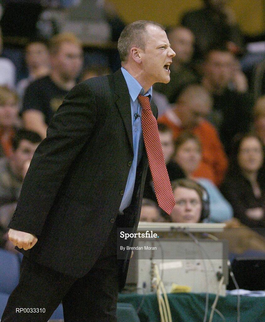 28 January 2007; UCC Demons head coach Pat Price issues instruction to his players during the game. Men's Superleague National Cup Final, Abrakebabra Tigers, Tralee, Co. Kerry v UCC Demons, Cork, National Basketball Arena, Tallaght, Dublin. Picture credit: Brendan Moran / SPORTSFILE