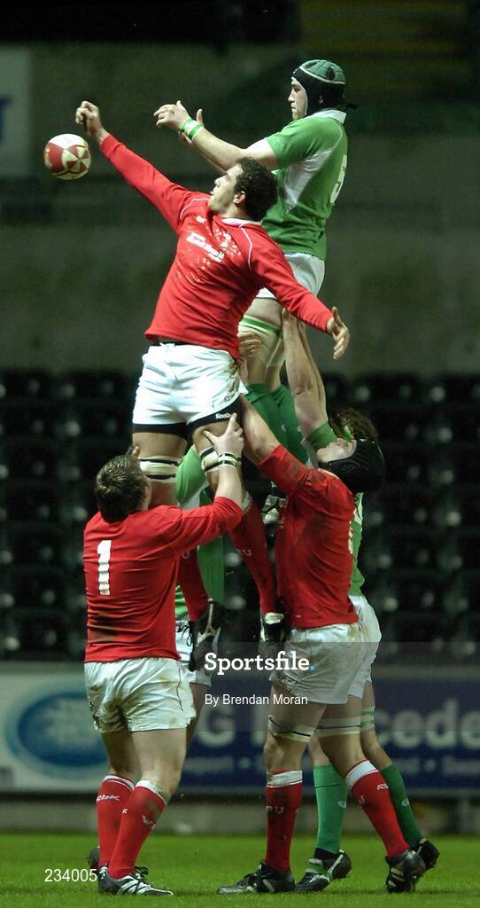 2 February 2007; Andrew Browne, Ireland, contests a lineout with Lou Reed, Wales. U20 Six Nations Rugby Championship, Wales v Ireland, Liberty Stadium, Swansea, Wales. Picture credit: Brendan Moran / SPORTSFILE