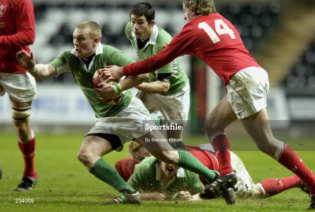 2 February 2007; Keith Earls, Ireland, is tackled by Alec Jenkins, Wales. U20 Six Nations Rugby Championship, Wales v Ireland, Liberty Stadium, Swansea, Wales. Picture credit: Brendan Moran / SPORTSFILE
