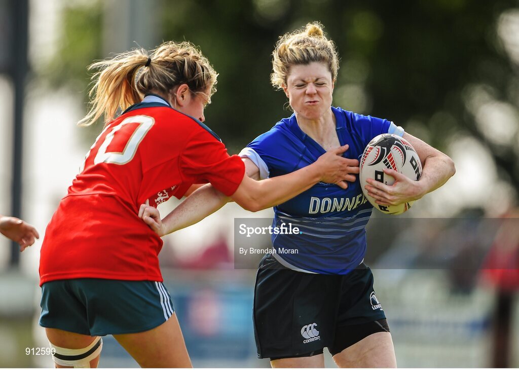 13 September 2014; Janice Daly, Leinster, is tackled by Laura O'Mahony, Munster. Women’s Senior Interprovincial, Leinster v Munster, Ashbourne RFC, Ashbourne, Co. Meath. Picture credit: Brendan Moran / SPORTSFILE