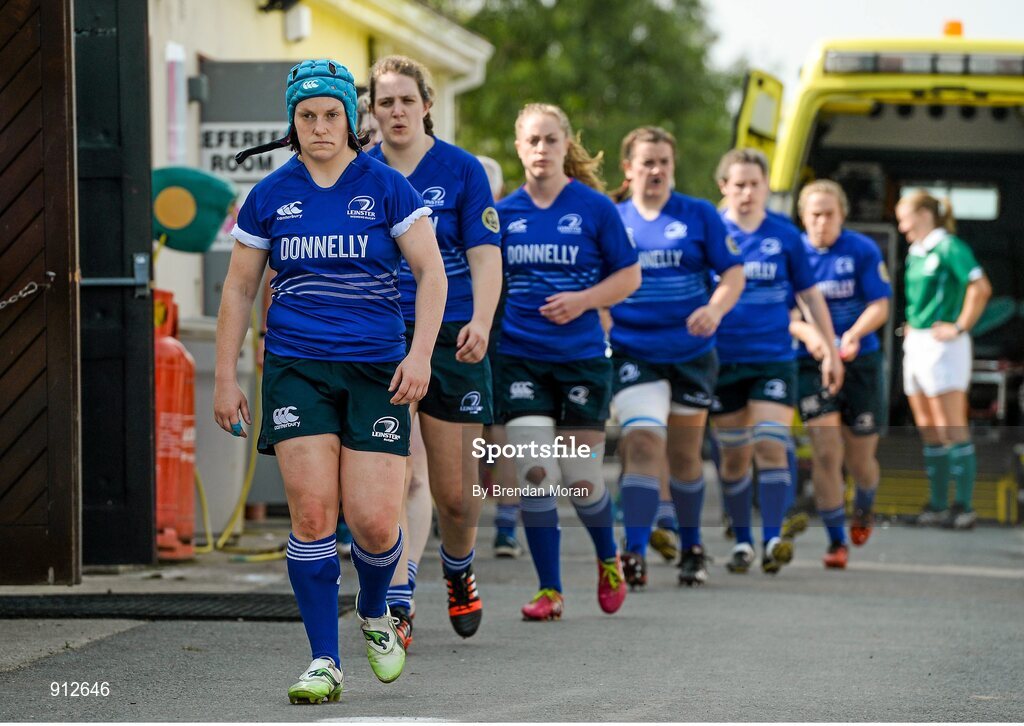 13 September 2014; The Leinster team are led out by captain Anne Marie Rooney. Women’s Senior Interprovincial, Leinster v Munster, Ashbourne RFC, Ashbourne, Co. Meath. Picture credit: Brendan Moran / SPORTSFILE