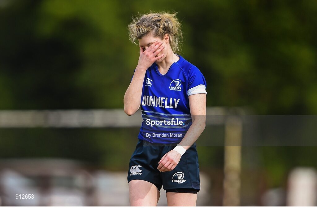 13 September 2014; A dejected Janice Daly, Leinster, after the final whistle. Women’s Senior Interprovincial, Leinster v Munster, Ashbourne RFC, Ashbourne, Co. Meath. Picture credit: Brendan Moran / SPORTSFILE